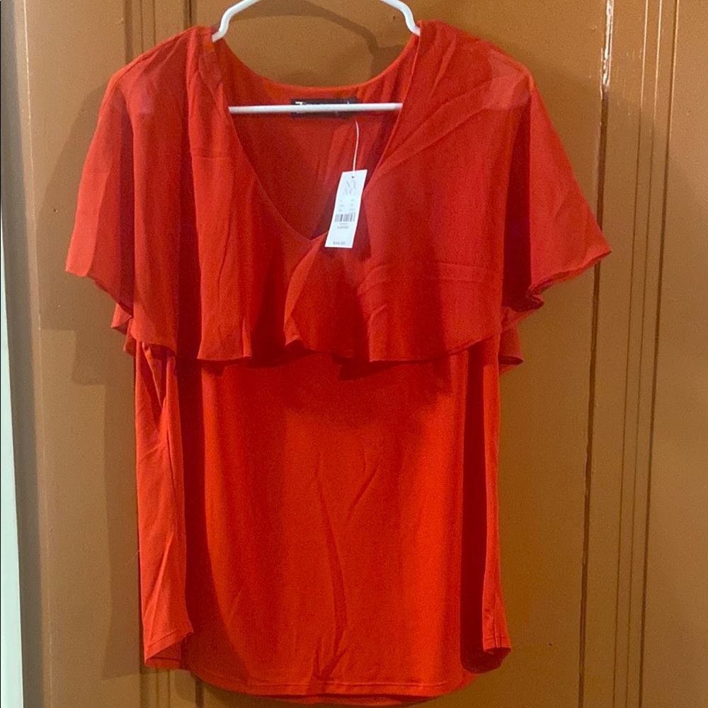 New York & Company Red Ruffled Flutter Sleeve Top